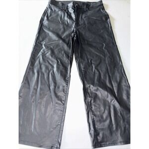Chico's Cropped Wide Leg‎ Pants Faux Leather Sz 2.5p Black Womens Petite 14